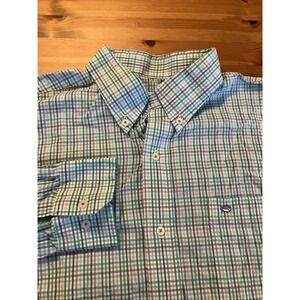 SOUTHERN TIDE MENS LARGE BLUE GREEN CHECK LONG SLEEVE BUTTON DOWN‎ SHIRT LOGO